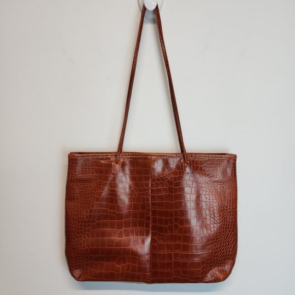 Maurizio Taiuti Large Shoulder Bag Crocodile Skin Pattern Brown Leather Vtg 90s - Picture 2 of 16